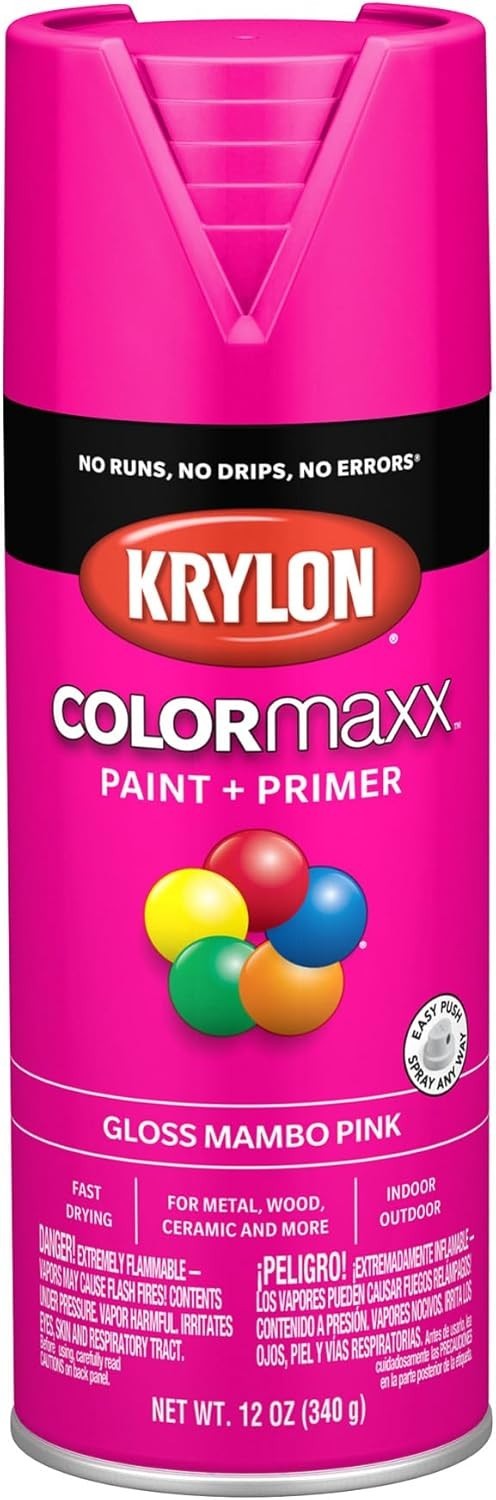 12 oz Mambo Pink Gloss Spray Paint + Primer – Ultra-Fast Drying & Rust Resistant