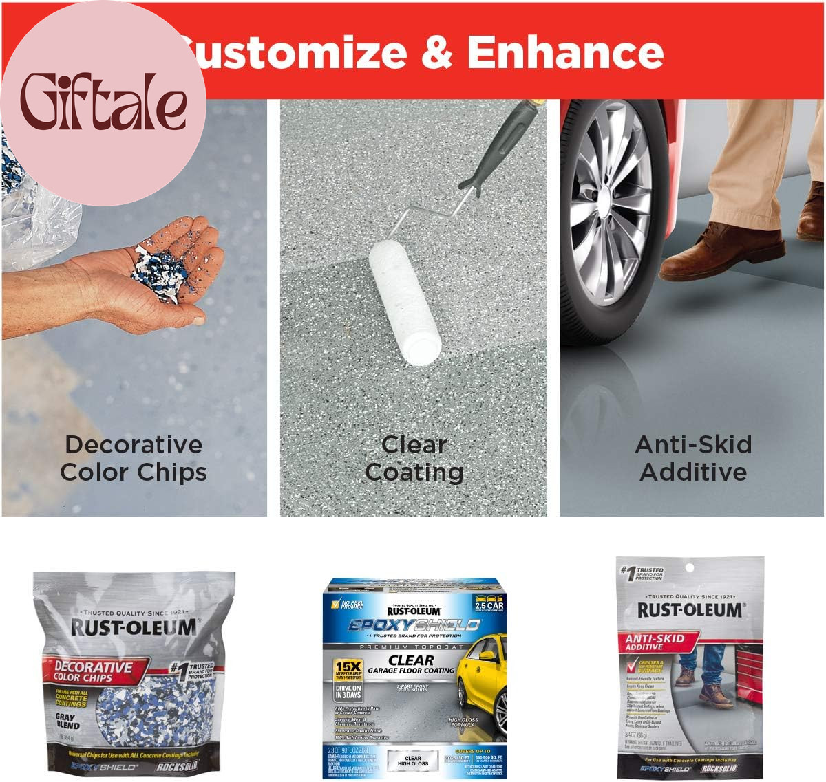 327081 EPOXYSHIELD Garage Floor Coating Kit, 1 Car, Gloss Dark Gray