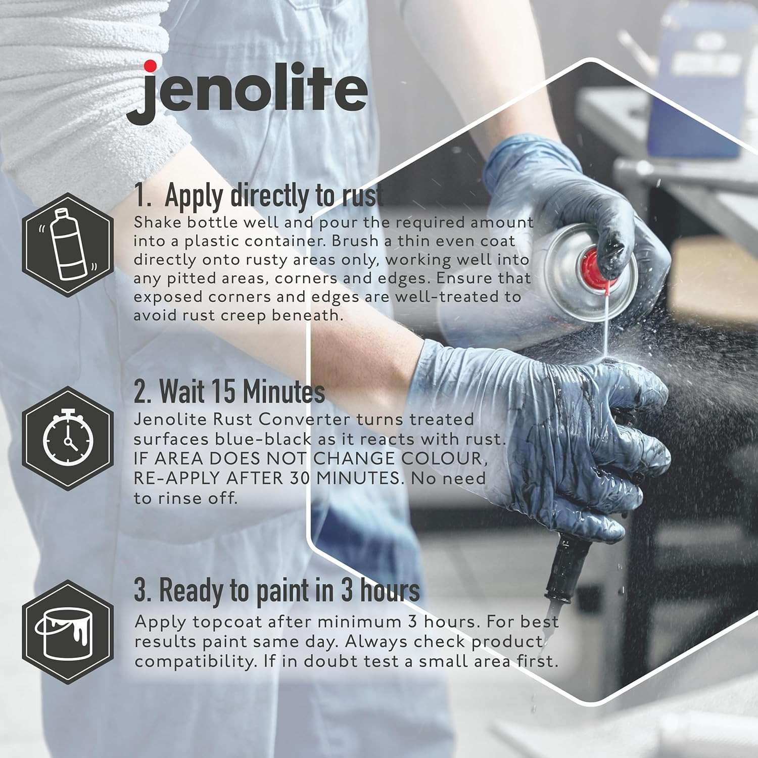 JENOLITE Rust Converter Trigger Spray for Metal 500 ml (16.9 fl oz) All In One F