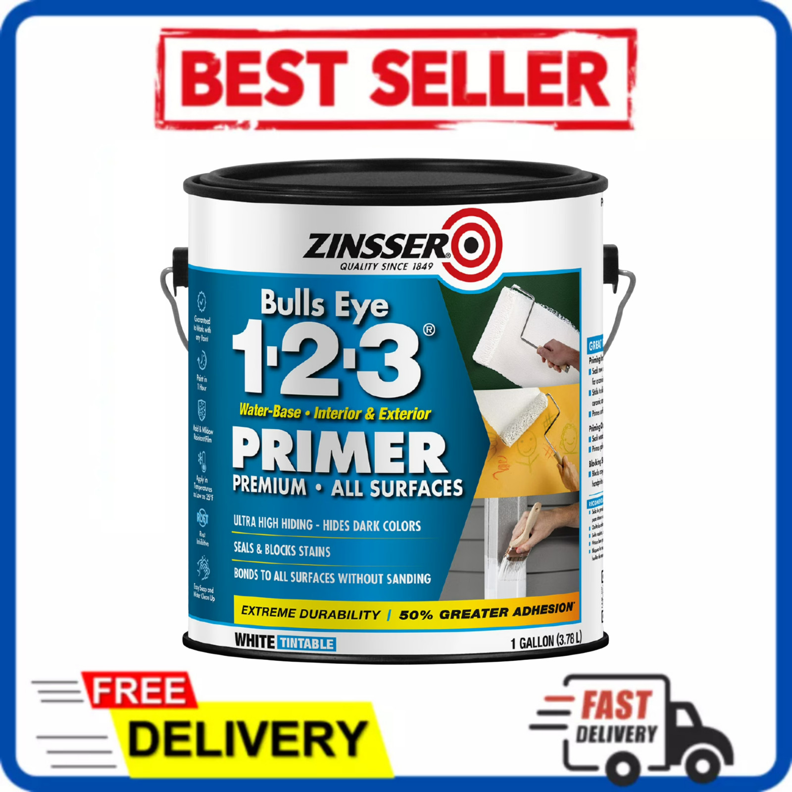 Zinsser Bulls Eye 1-2-3 Water-Based Interior/Exterior Primer White 1 Gal 2001S