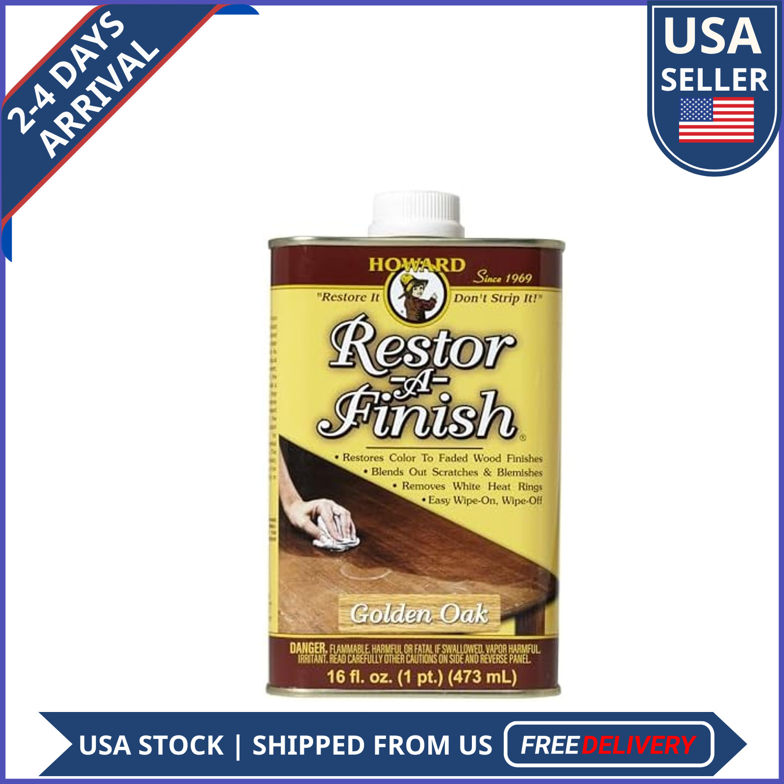 Howard Restor-A-Finish Wood Stain Golden Oak 16oz Furniture Wood Scratch Repair