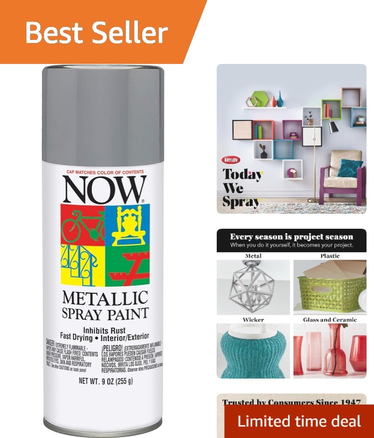 9 oz Glossy Aluminum Metallic Spray Paint – Rust Protection for Indoor & Outdoor