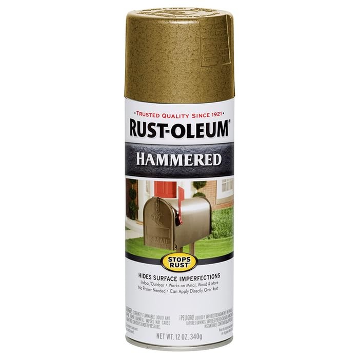 Rust Oleum Hammered Enamel Spray Paint Gold 12 Ounce Interior Exterior Use