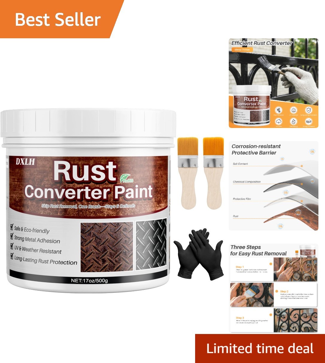 Fast-Drying 2-in-1 Rust Converter & Primer for Metal Surfaces – 17 Fl Oz
