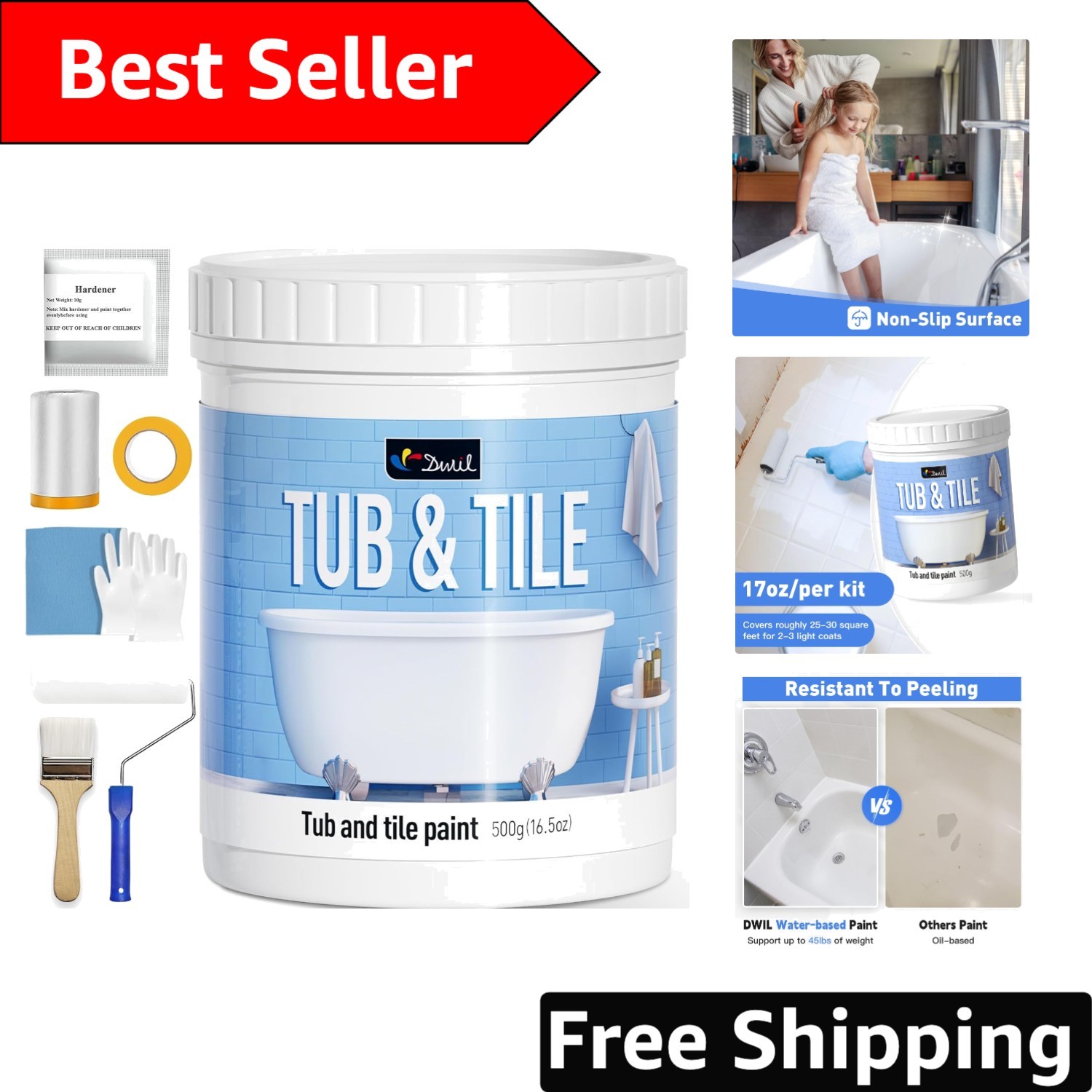 Effortless 16.5oz Bathtub Refinishing Kit – Low Odor, Quick Drying Semi-Gloss