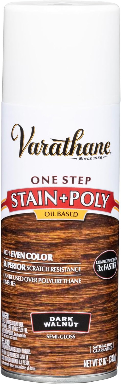243870 Oil-Based One Step Stain + Poly Spray, 12 Oz, Dark Walnut
