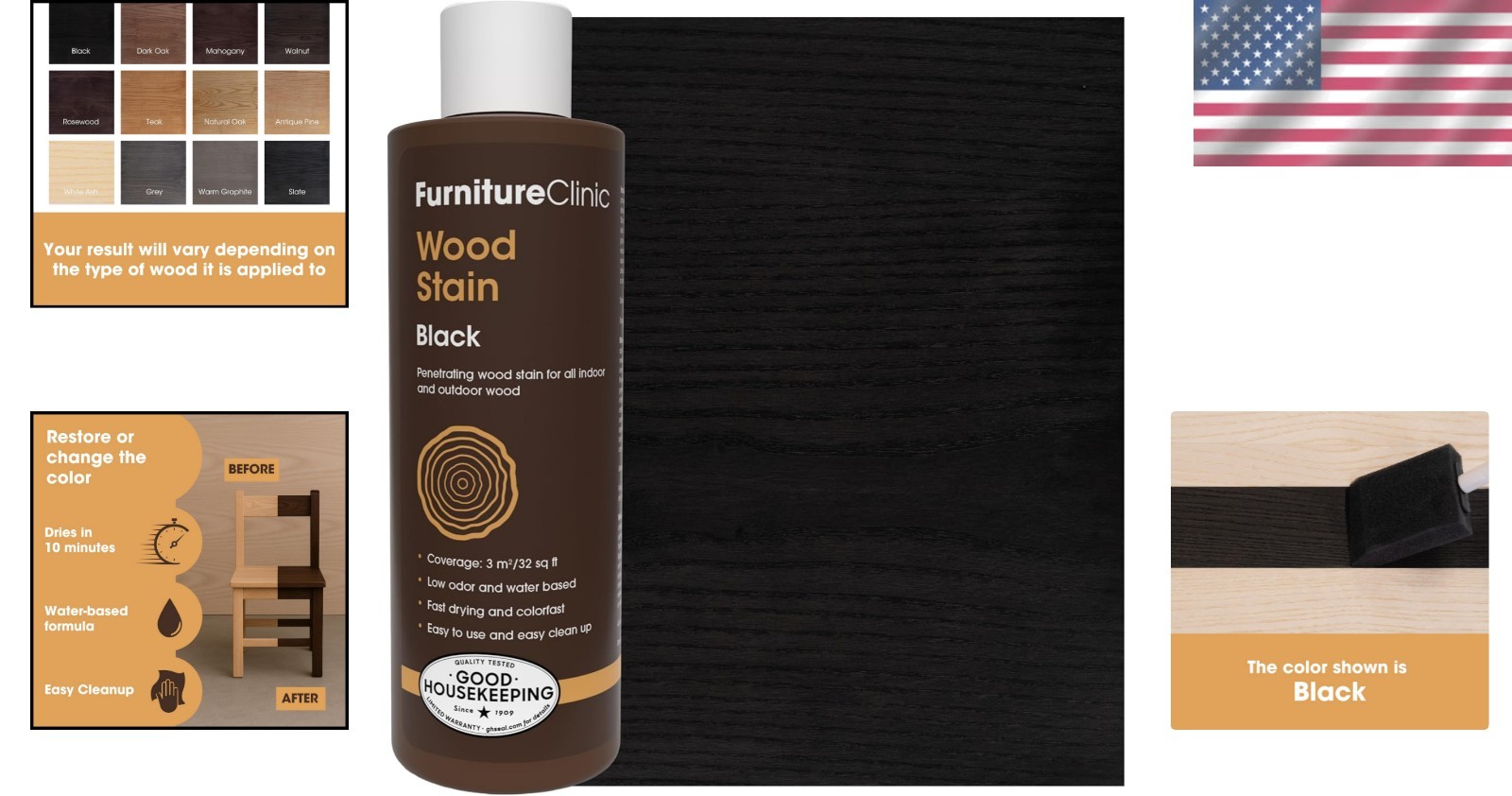 Fast-Drying Black Wood Stain – Non-Toxic Finish for Indoor/Outdoor Use