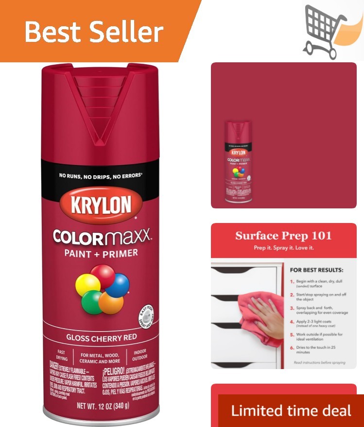 Spray Paint and Primer Acrylic 12oz Gloss Cherry Red Indoor Outdoor Rust-Resist