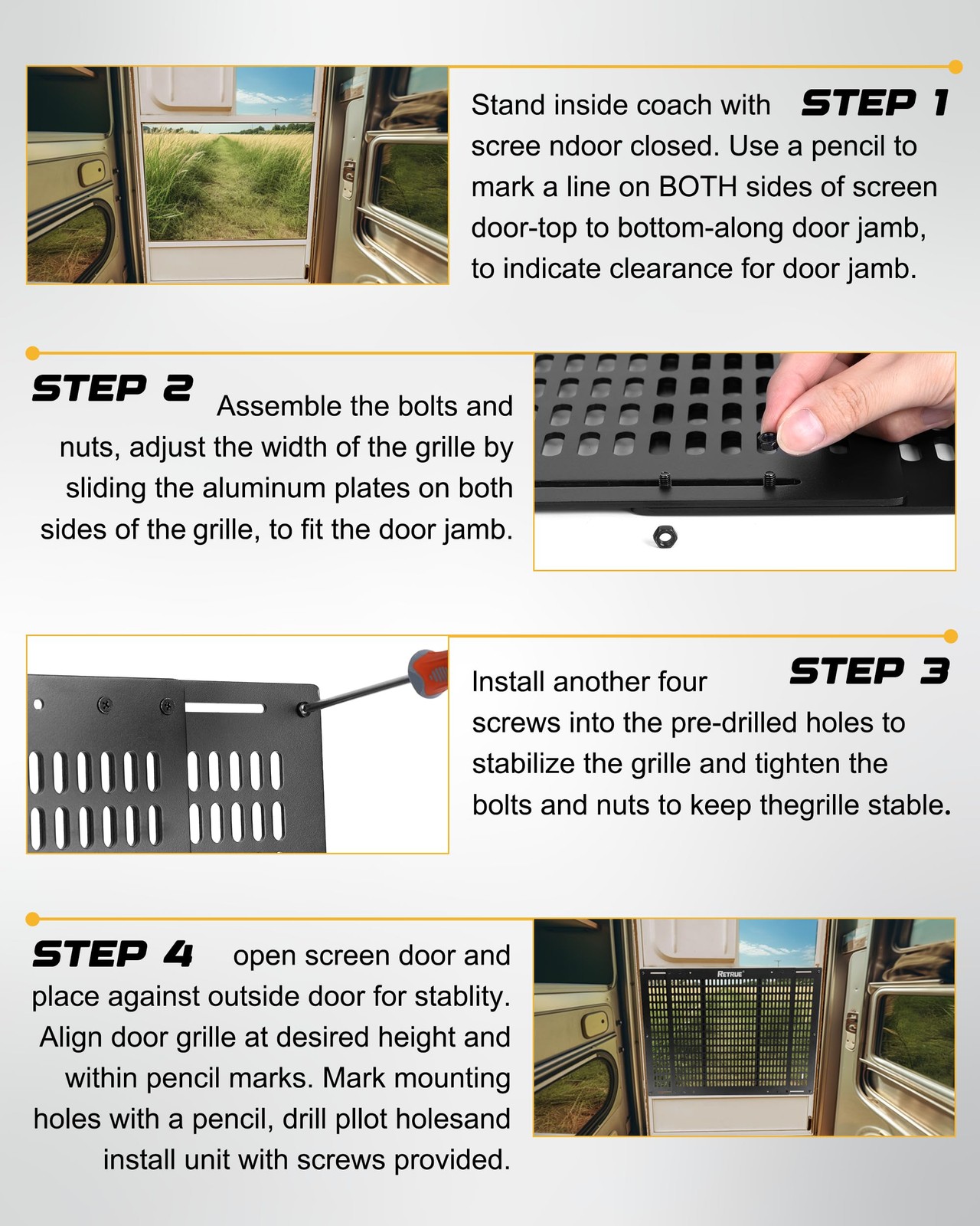 Retrue Rv Screen Door Protector Adjusts From 22 To 31.5 Aluminum Alloy Camper