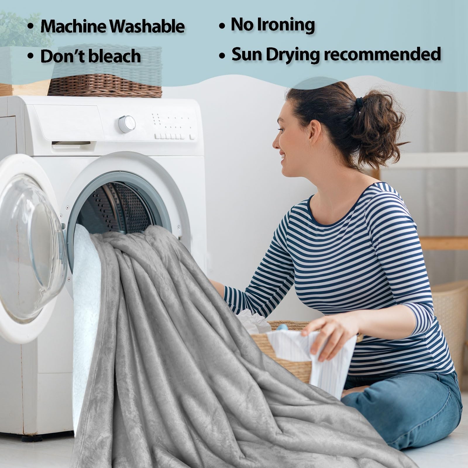 Waterproof and Stain Proof Blanket for Bed 80”x60”,Queen Size Grey Bed Dry Gua