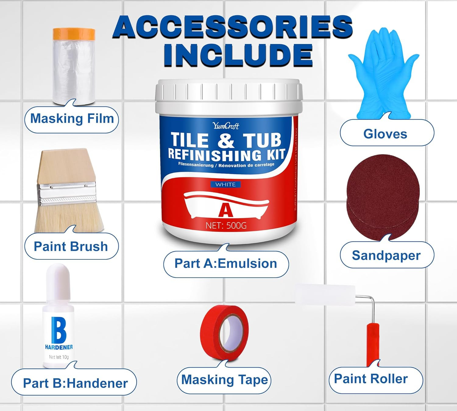 Tub and Tile Refinishing Kit, 17Oz/500G Tile Paint with Tools and Hardener – Sem