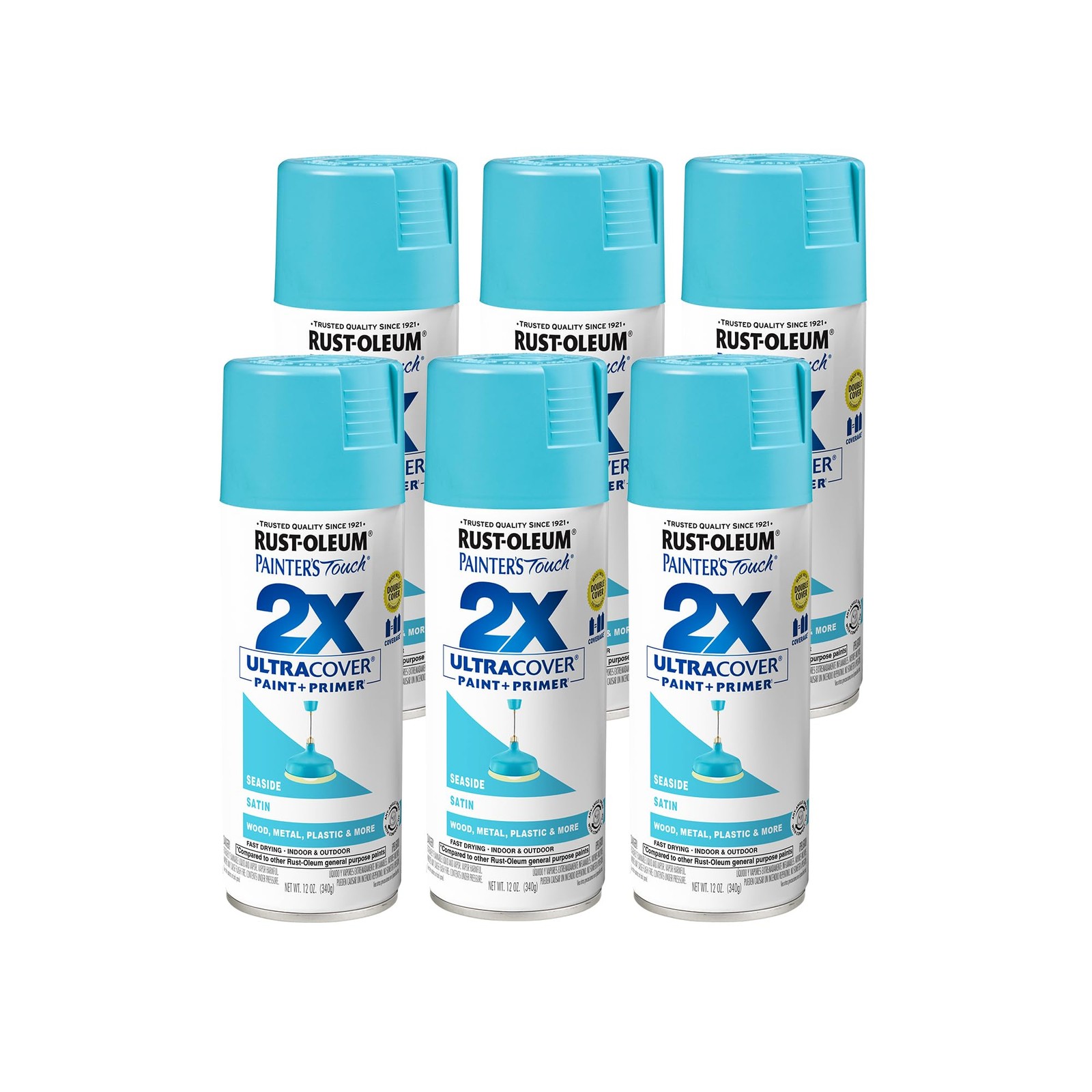 Painter’s Touch 2X Ultra Cover 12oz Spray Paint Pack of 6 Gloss Seaside Finish