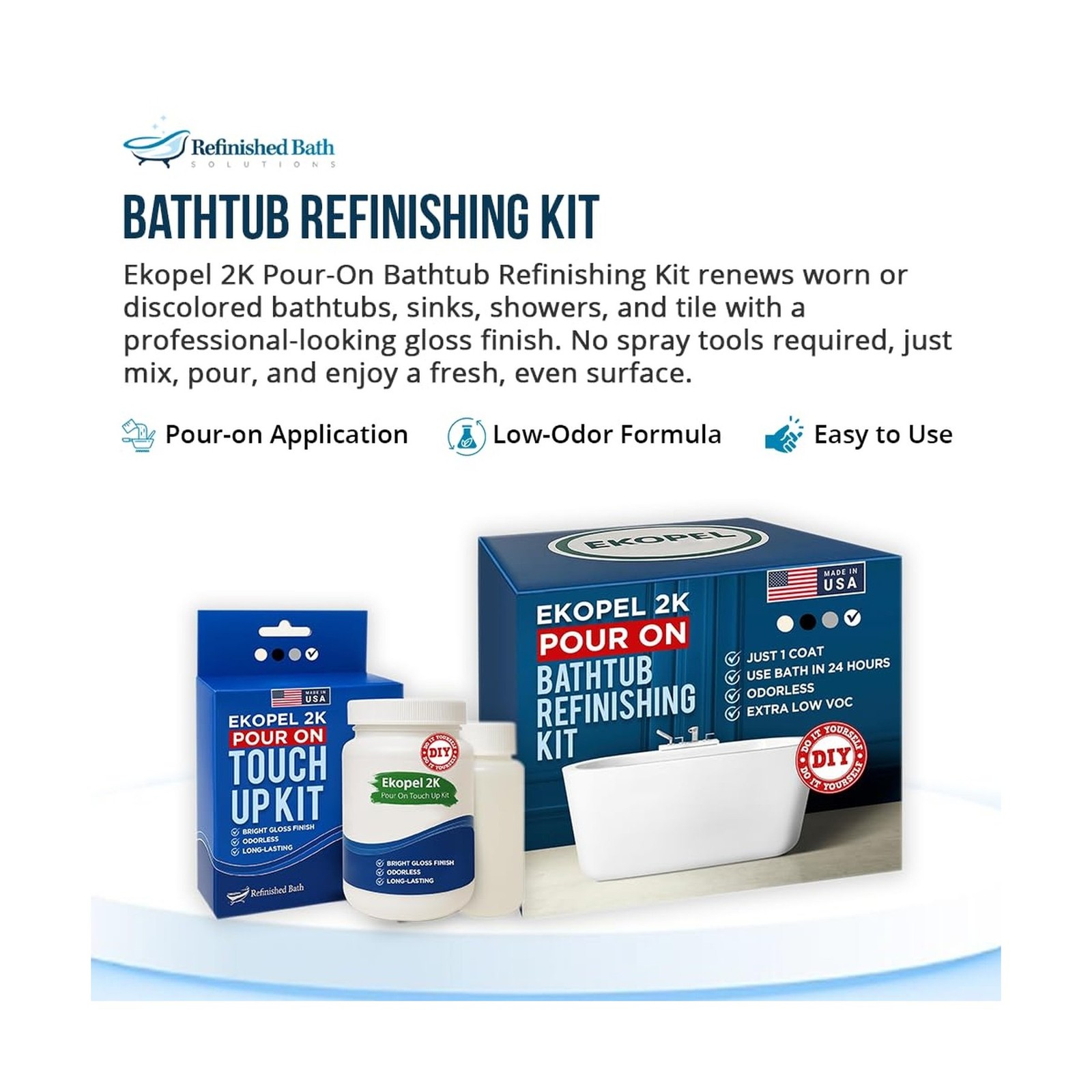 Ekopel 2K Bathtub Refinishing Kit – Pour On Bathtub Paint White Gloss Finish …