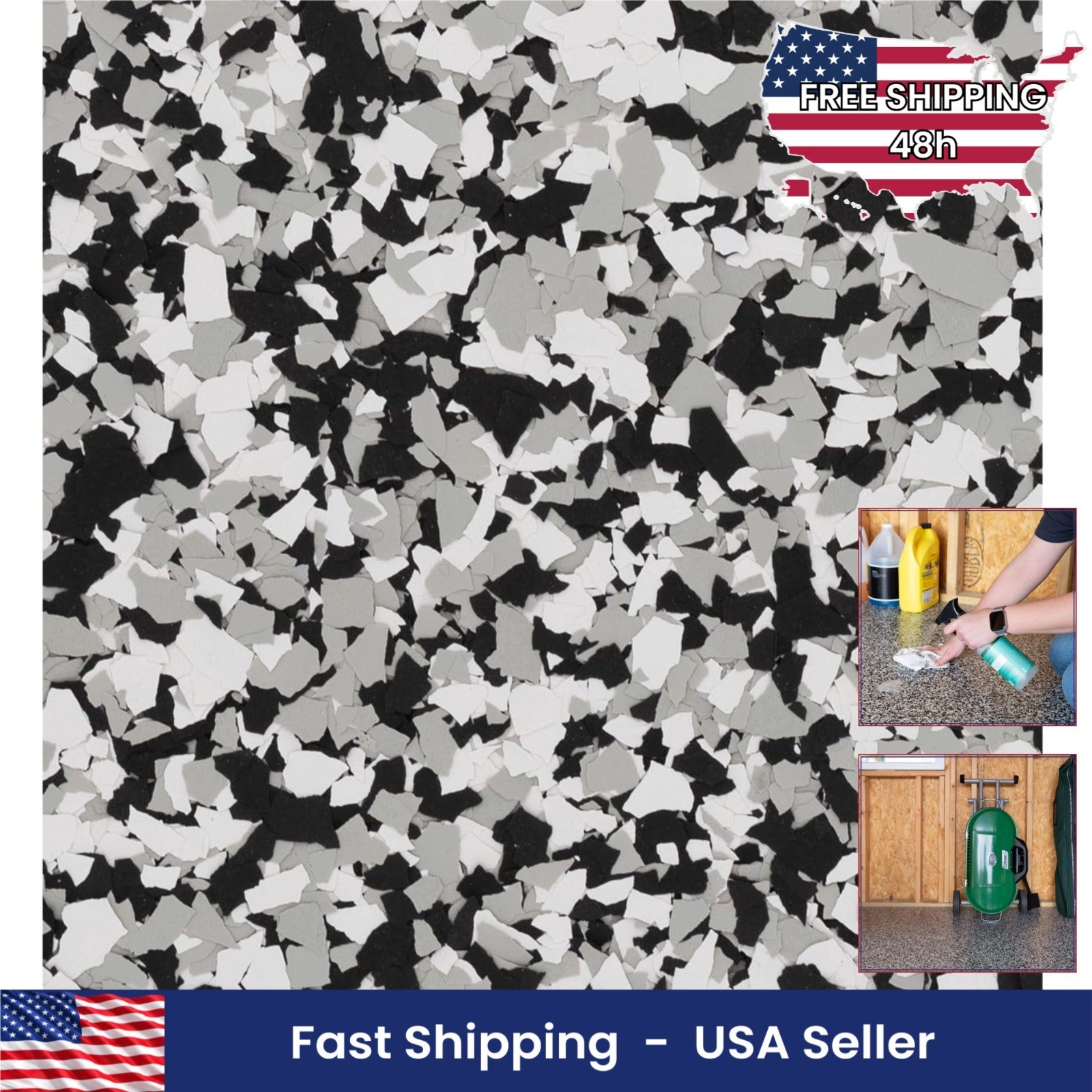 9kg 20lb 1/4″ Epoxy Floor Flakes Decorative Color Chips Garage Basement (Domino)