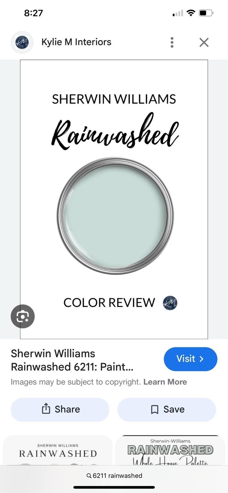 Sherwin Williams Duration Interior Latex Paint / Matte / 6211 Rain Washed/Gallon