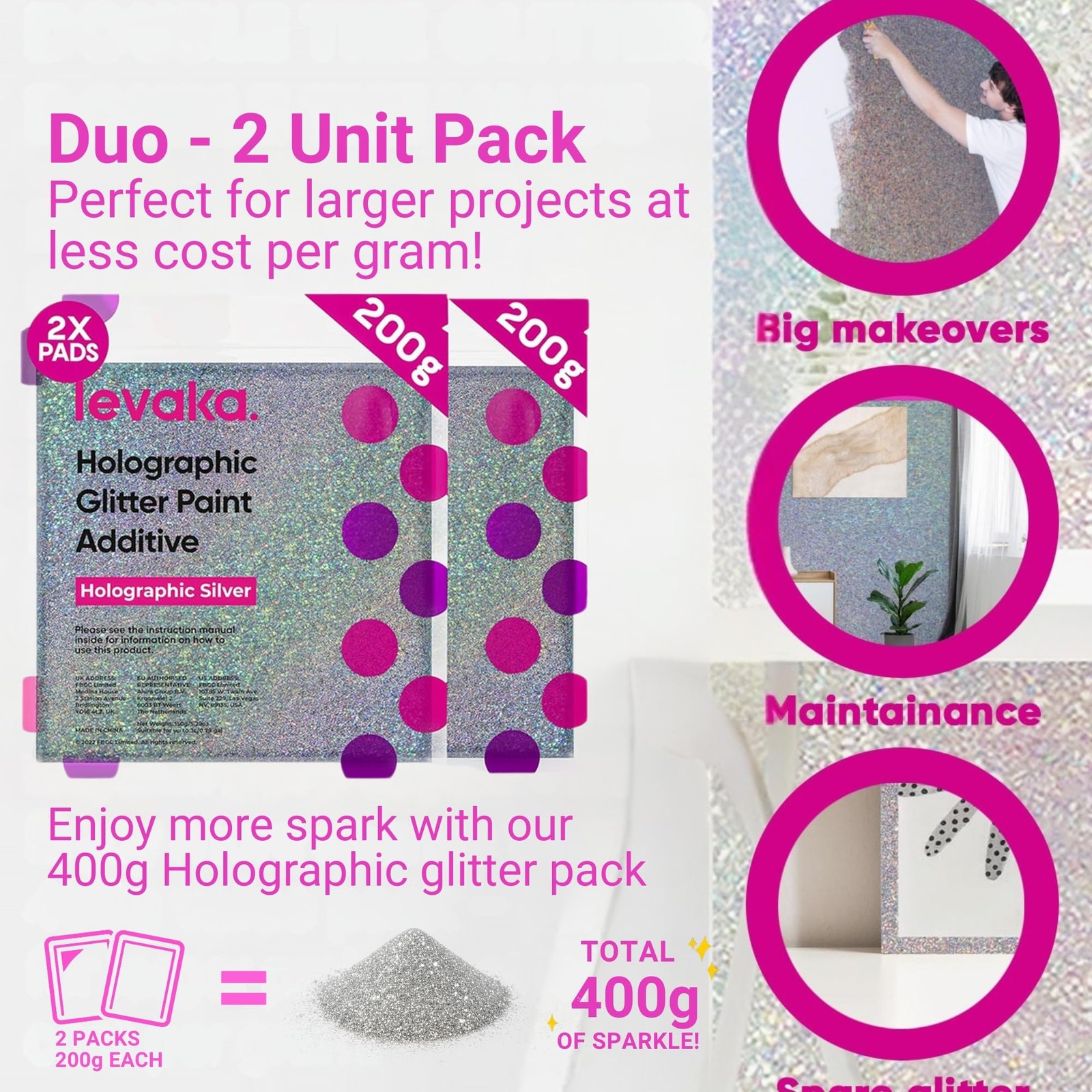 Levaka Holographic Silver Glitter Paint Additive for Walls, 14.11oz – Paint G…
