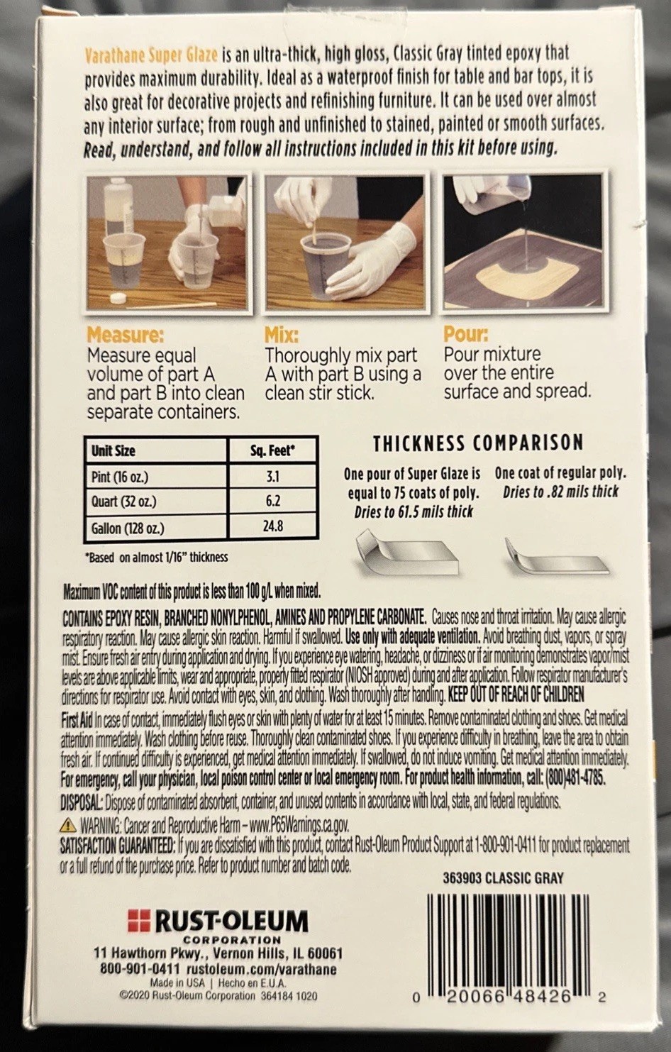 Varathane 363903 Super Glaze Pour-On High Gloss Epoxy Quart Classic Gray