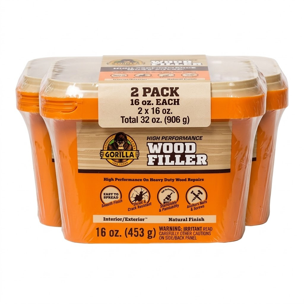 Gorilla All Purpose Wood Filler, Natural Finish, 16oz pack of 2