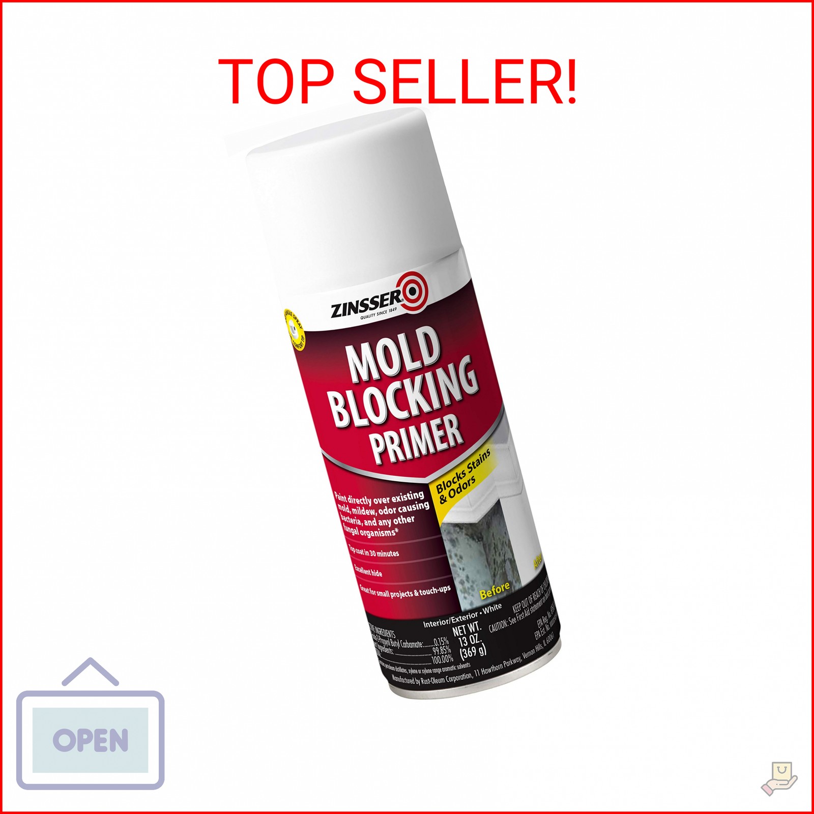 Rust-Oleum Zinsser 287512 Molding Blocking Spray Primer, 13 oz, White