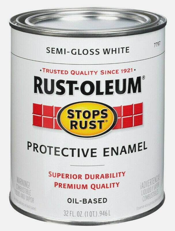 Rust-Oleum SEMI-GLOSS WHITE 1 qt Stops Rust PROTECTIVE ENAMEL Oil-Based 7797-502