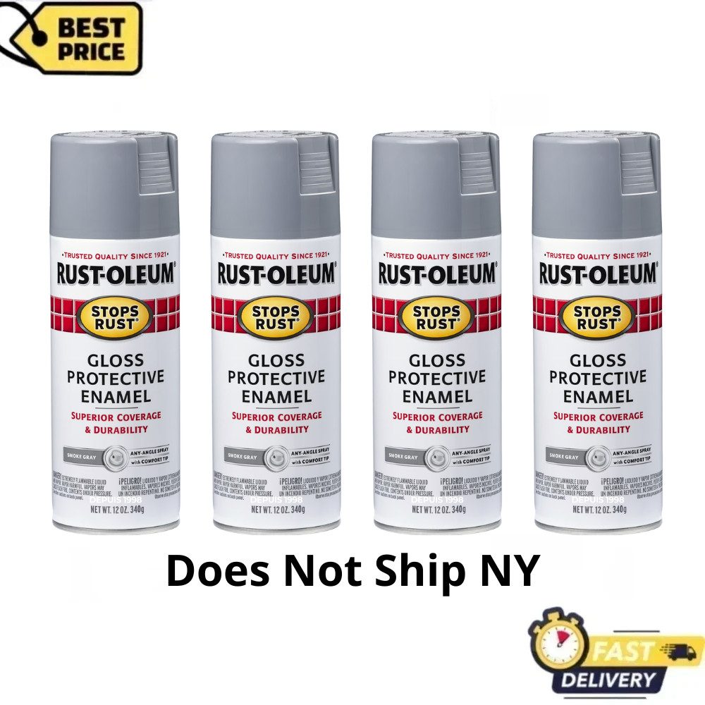 4PK Smoke Gray, Rust-Oleum Stops Rust Protective Enamel Gloss Spray Paint, 12oz