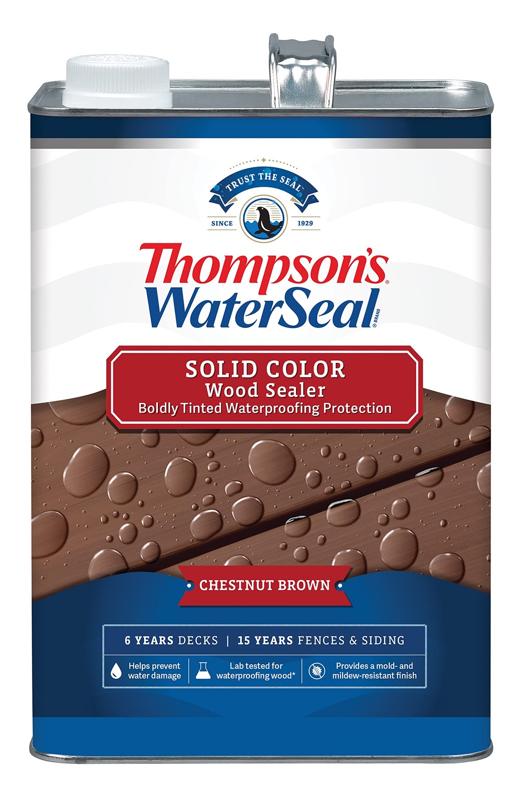 Thompson’s WaterSeal Solid Color Waterproofing Wood Stain and Sealer, Chestnu…