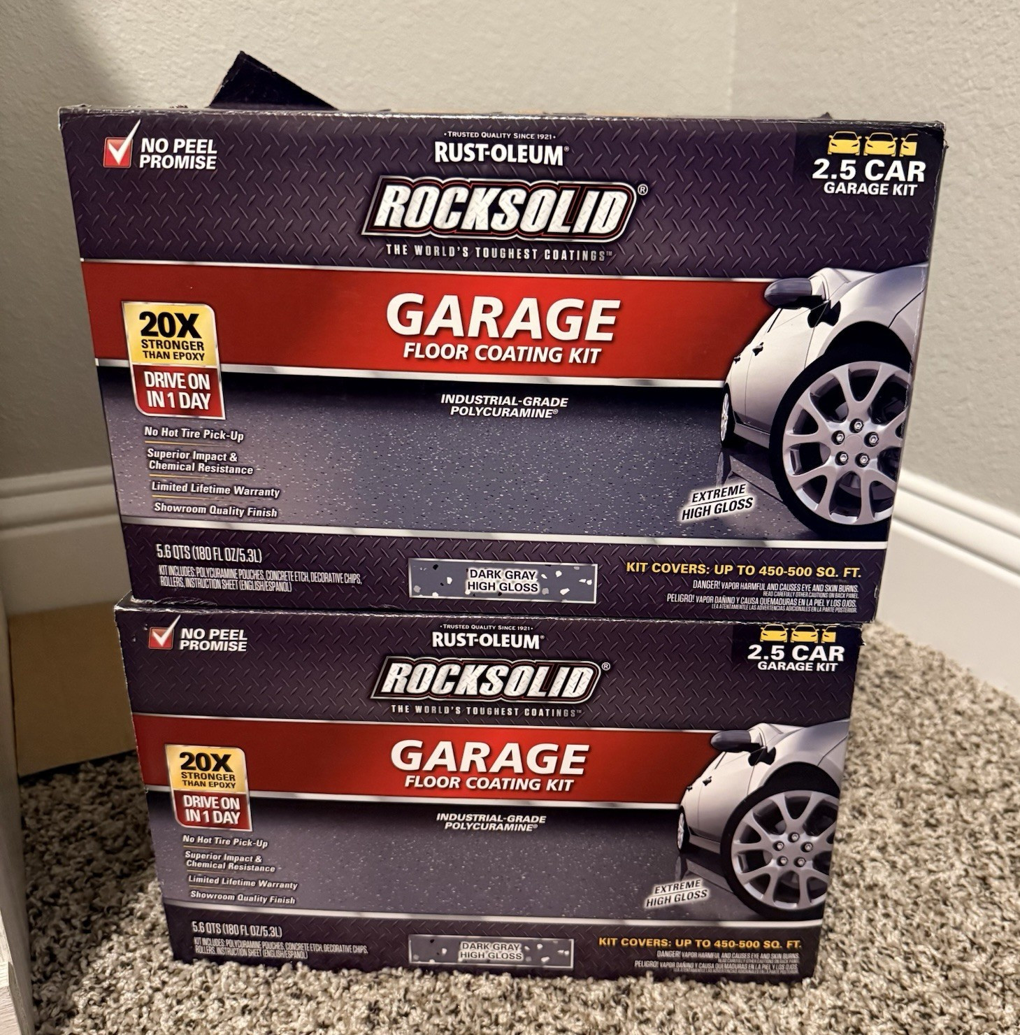 Rust-Oleum RockSolid Garage Floor Coating Kit, Dark Gray High Gloss, 2.5 Car