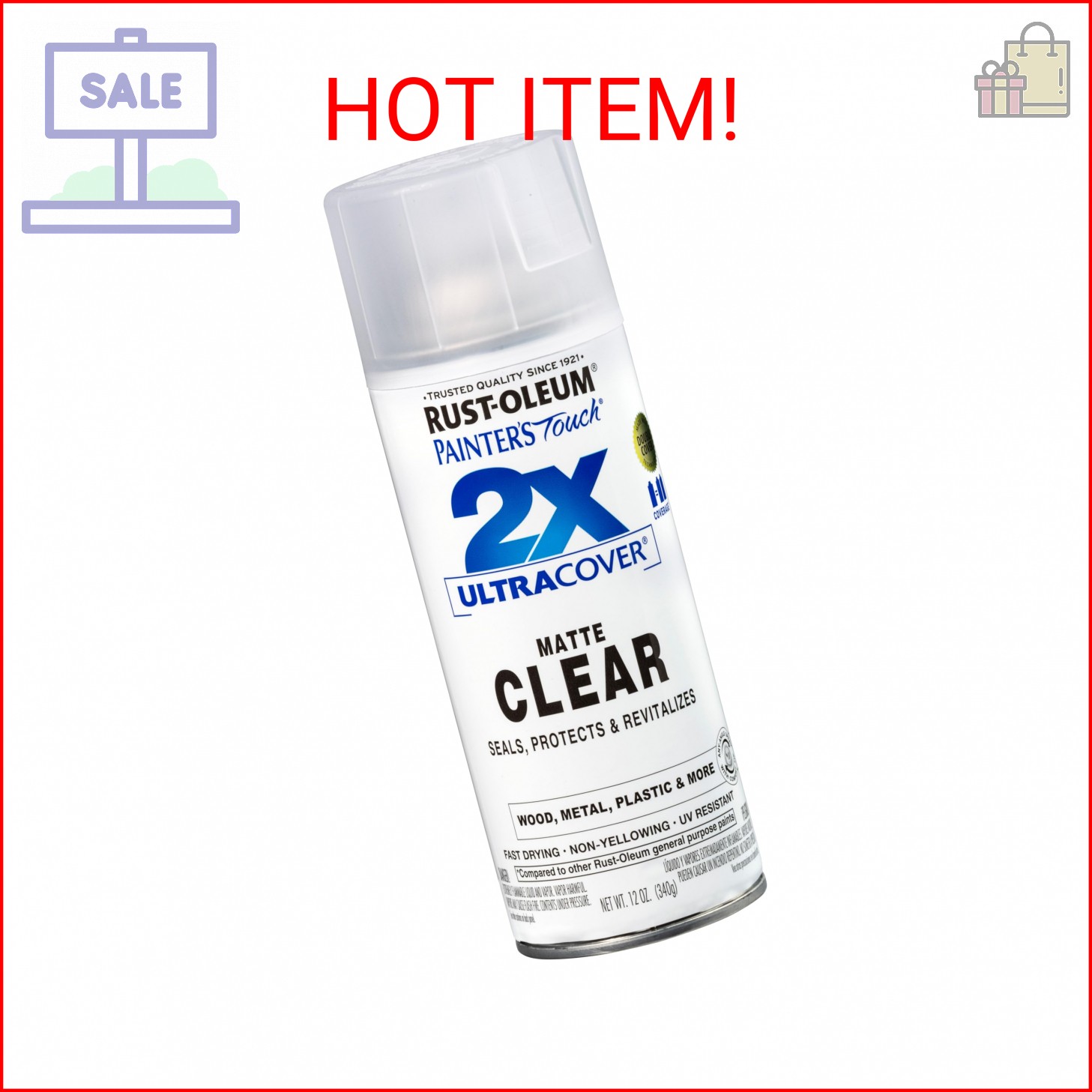 Rust-Oleum 249087 Painter’s Touch 2X Ultra Cover Spray Paint, 12 oz, Matte Clear