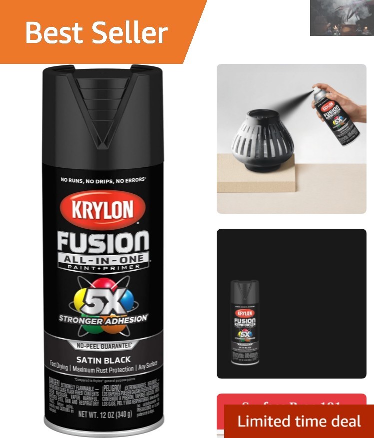 12 oz Fusion Adhesive Spray Paint – Rust Resistant for All Surfaces, Black Satin