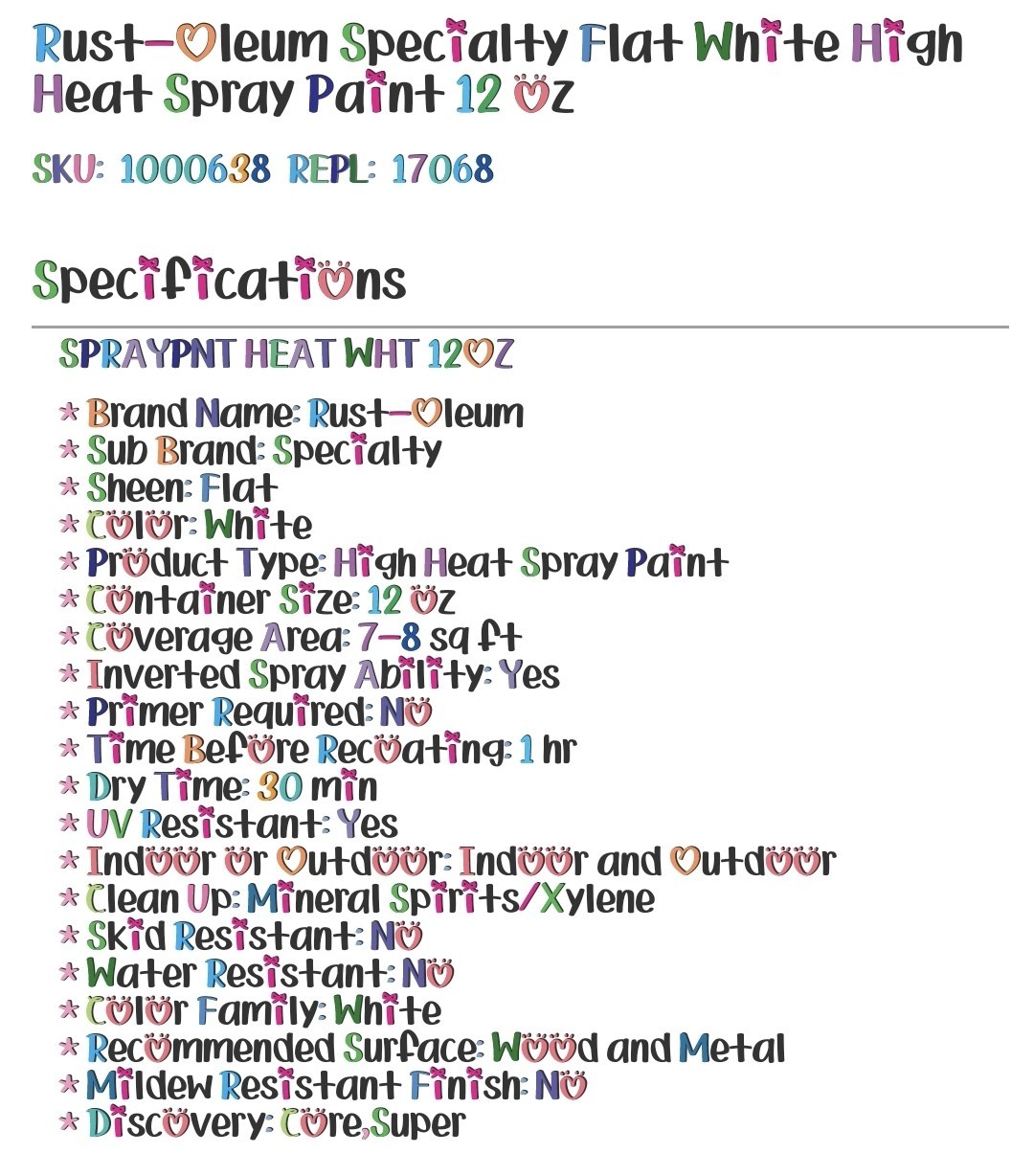 Rust-Oleum Specialty Flat White High Heat Spray Paint 12 Oz (New – No Cap)