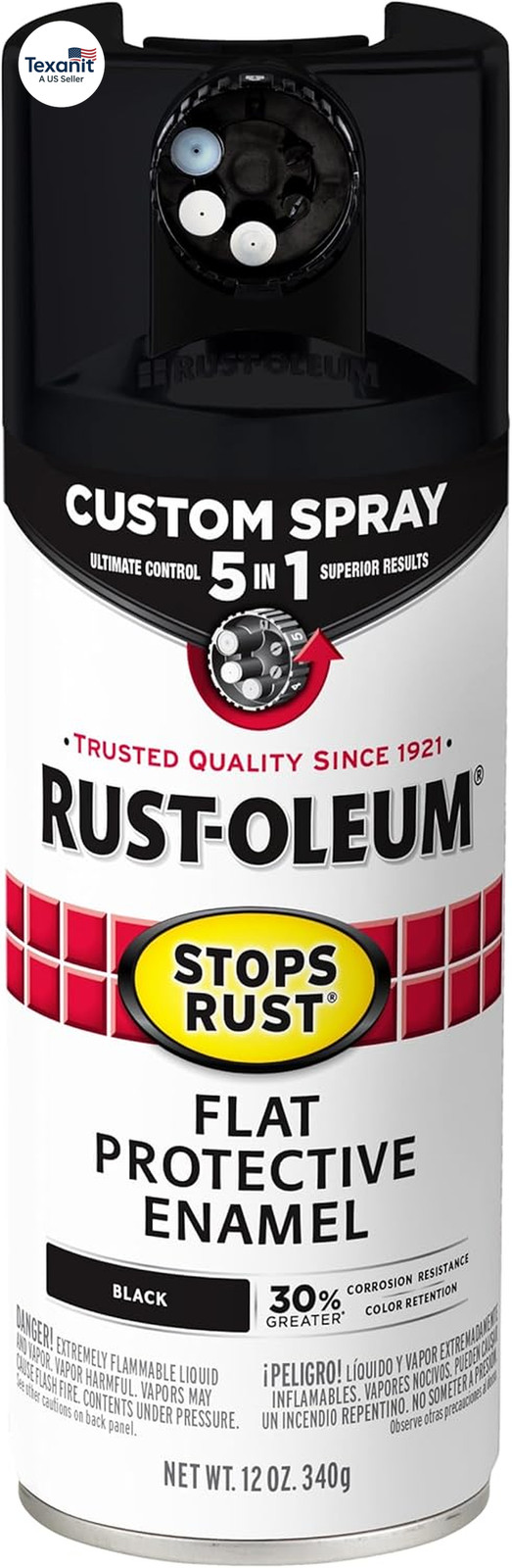 376855 Stops Rust Custom Spray 5-In-1 Spray Paint, 12 Oz, Flat Black, (Pack of 1