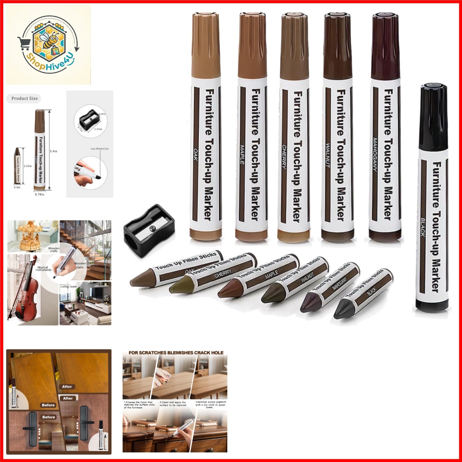Wooden Furniture Floor Scratch Repair Markers and Wax Sticks for Stains, Scra…