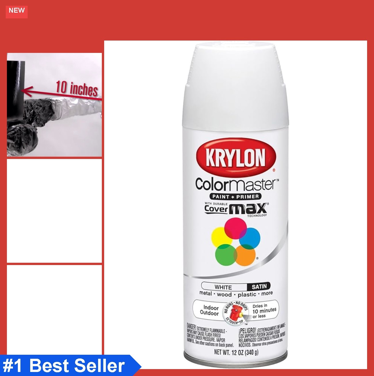 Spray Paint Satin White 12oz Indoor Outdoor Metal Wood Plastic Interior Exterior