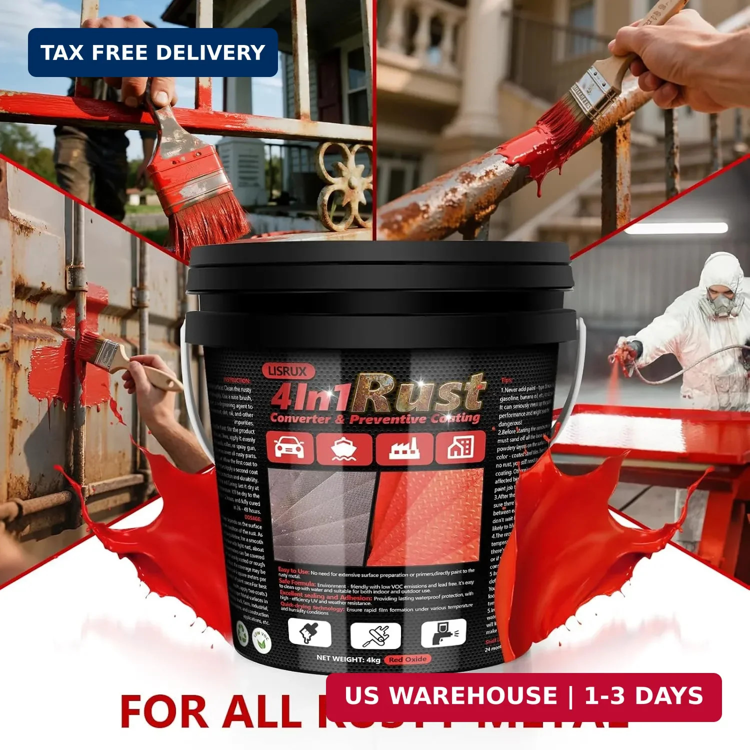 4-in-1 Rust Converter & Metal Primer, 141 Fl OZ Red Rust Inhibitor Paint for Met