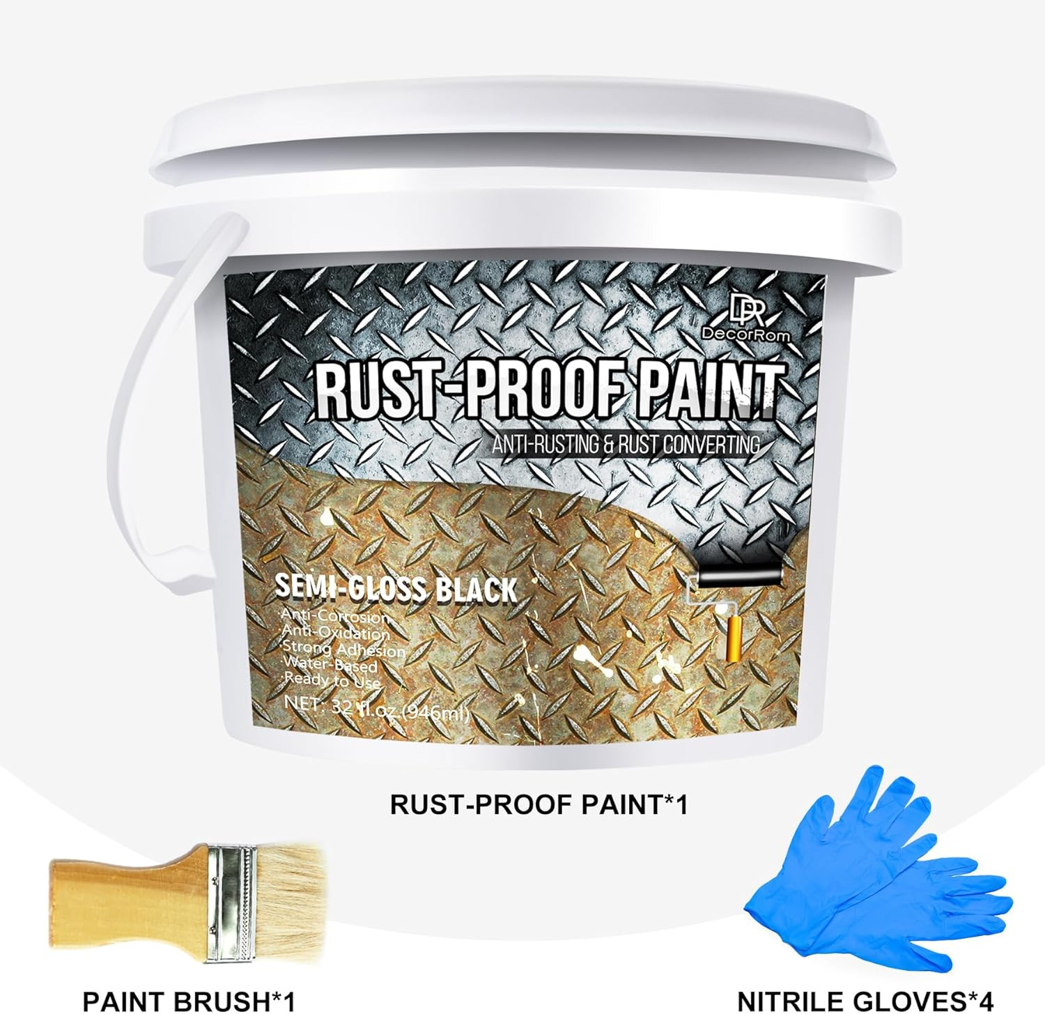 Rust Converter Paint – 32oz Water-Based Rust Reformer & Metal Primer, Semi-Gloss