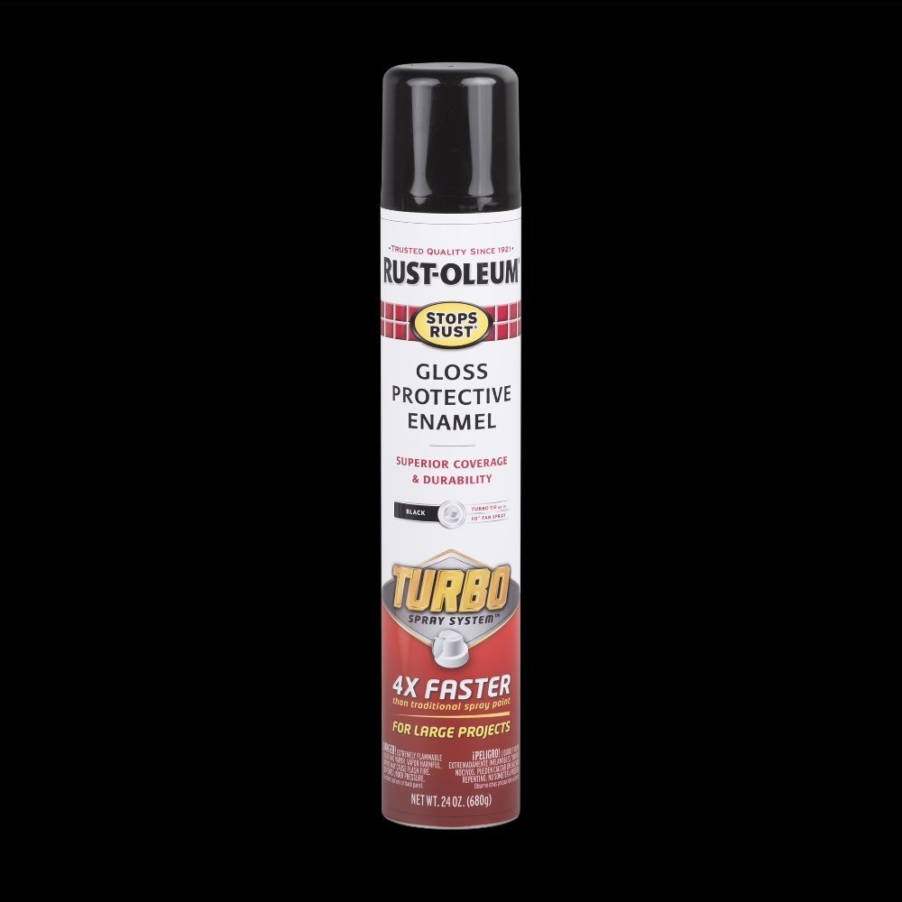 Glossy Black Turbo Protective Enamel Spray Paint Prevents Rust 24oz