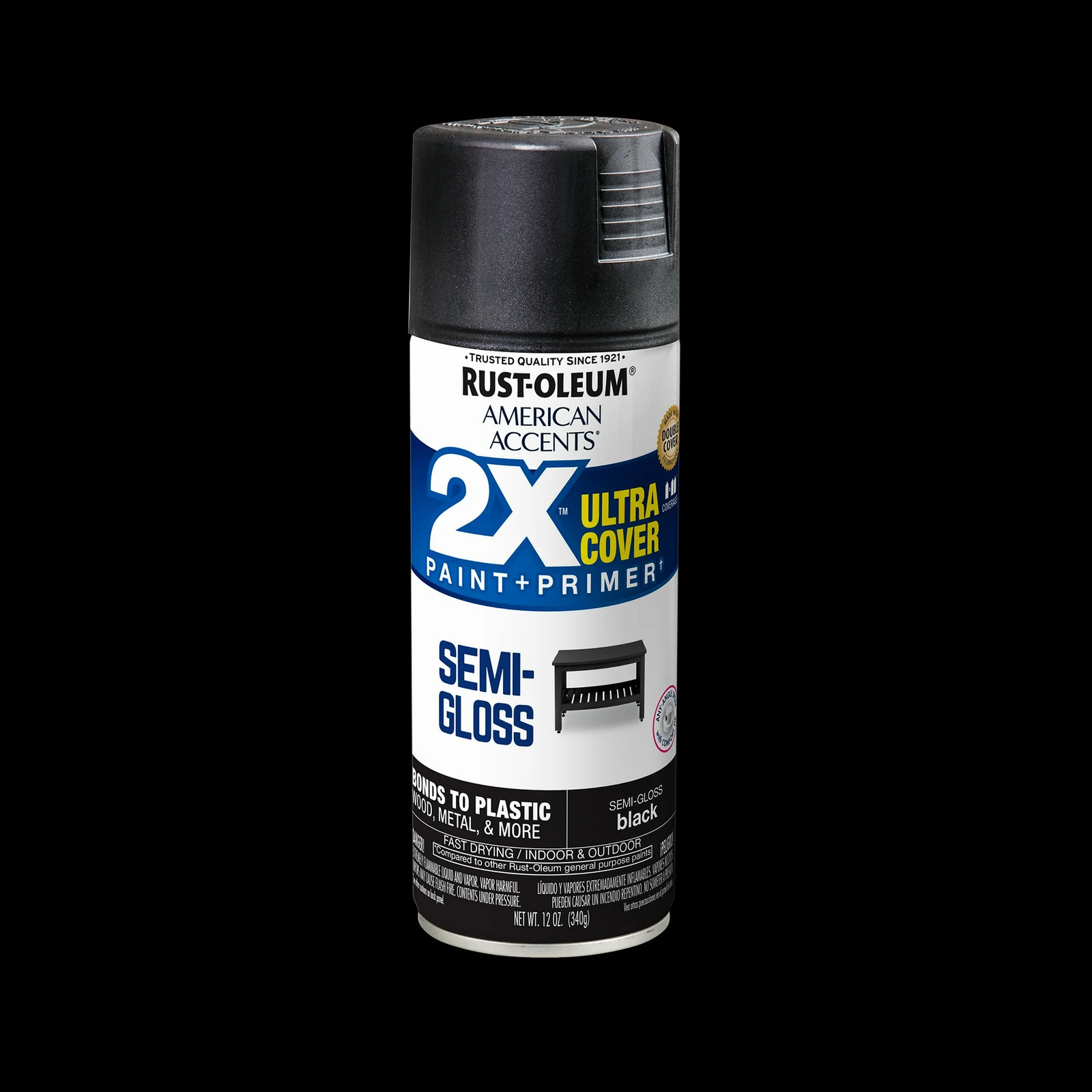 (6 pack) Black, Rust-Oleum American Accents 2X Ultra Cover, Semi-Gloss Spray Pai
