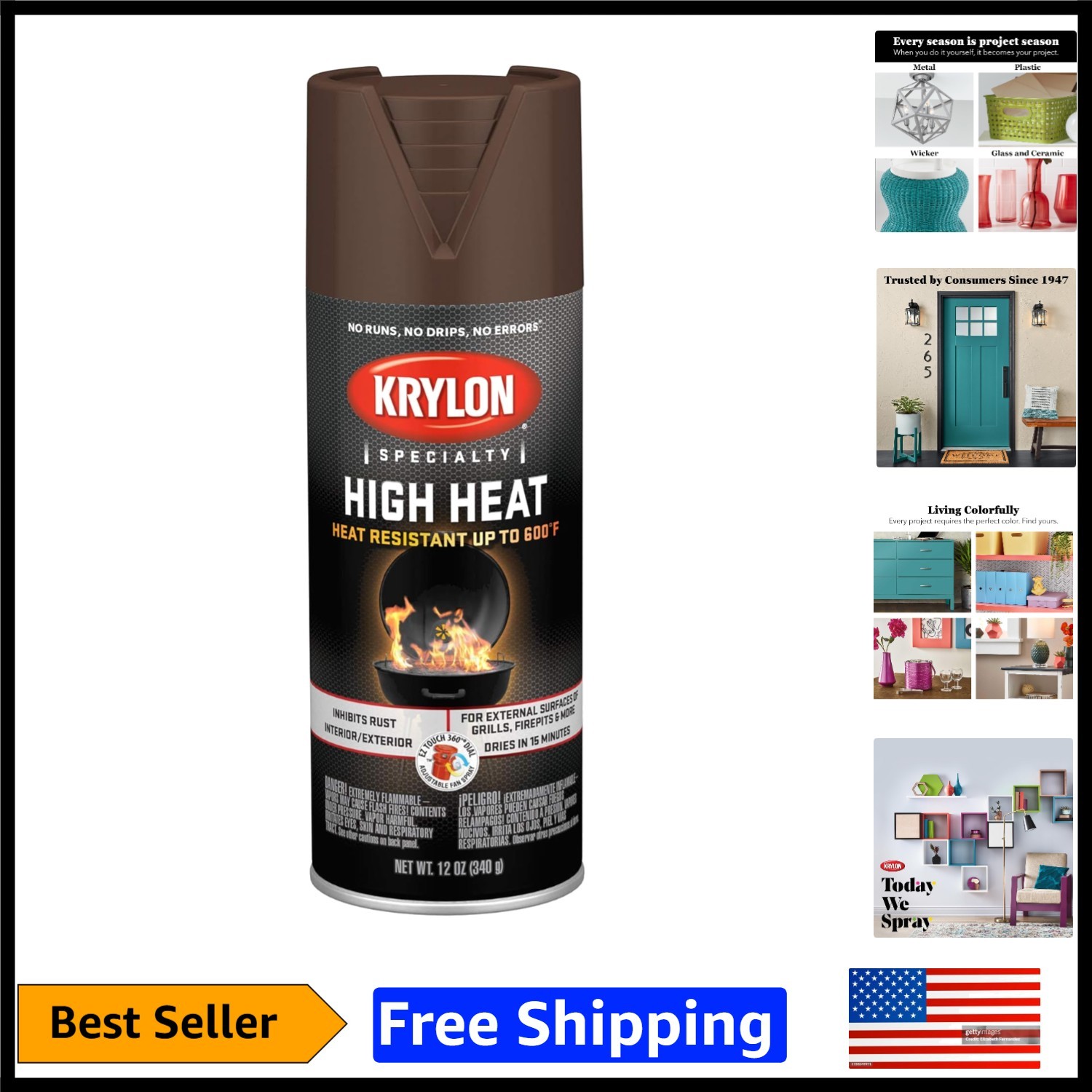 High Temperature Brown Spray Paint – 12oz Aerosol, Rust Protection & Fast Drying