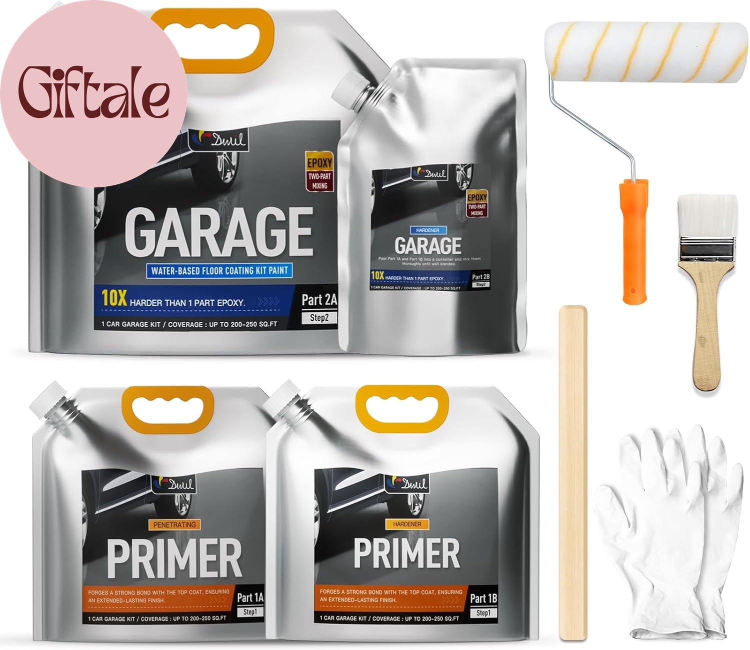 Garage Floor Epoxy Kit with Primer, Garage Floor Paint with Tools, Epoxy Coating