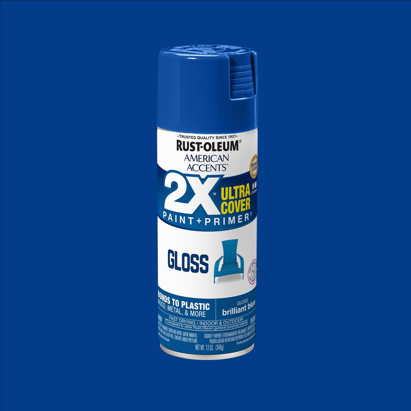 Brilliant Blue, American Accents 2X Ultra Cover Gloss Spray Paint-327892, 12 oz
