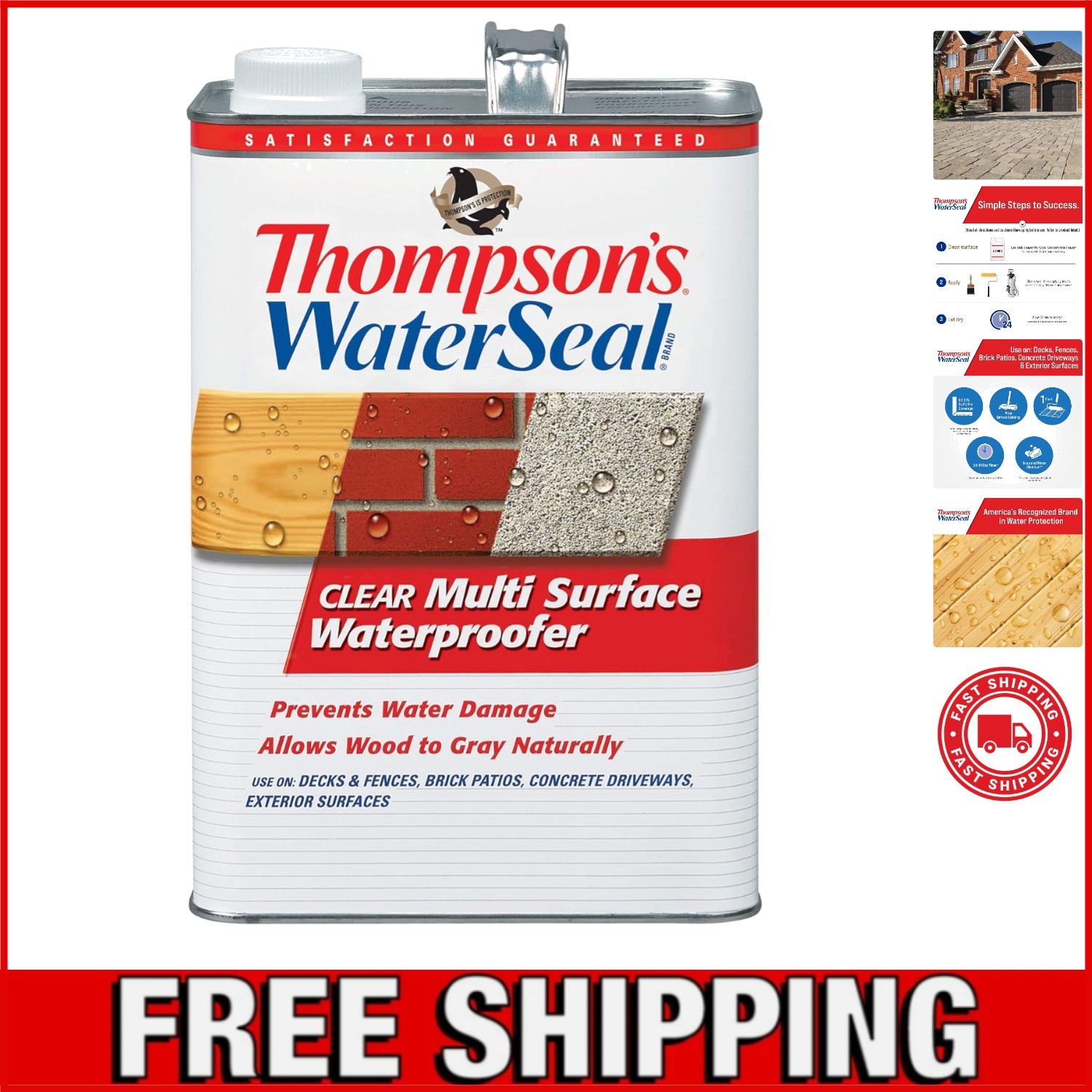 Thompson’s WaterSeal Clear Waterproofer Stain – 1 Gallon Multi-Surface Solution