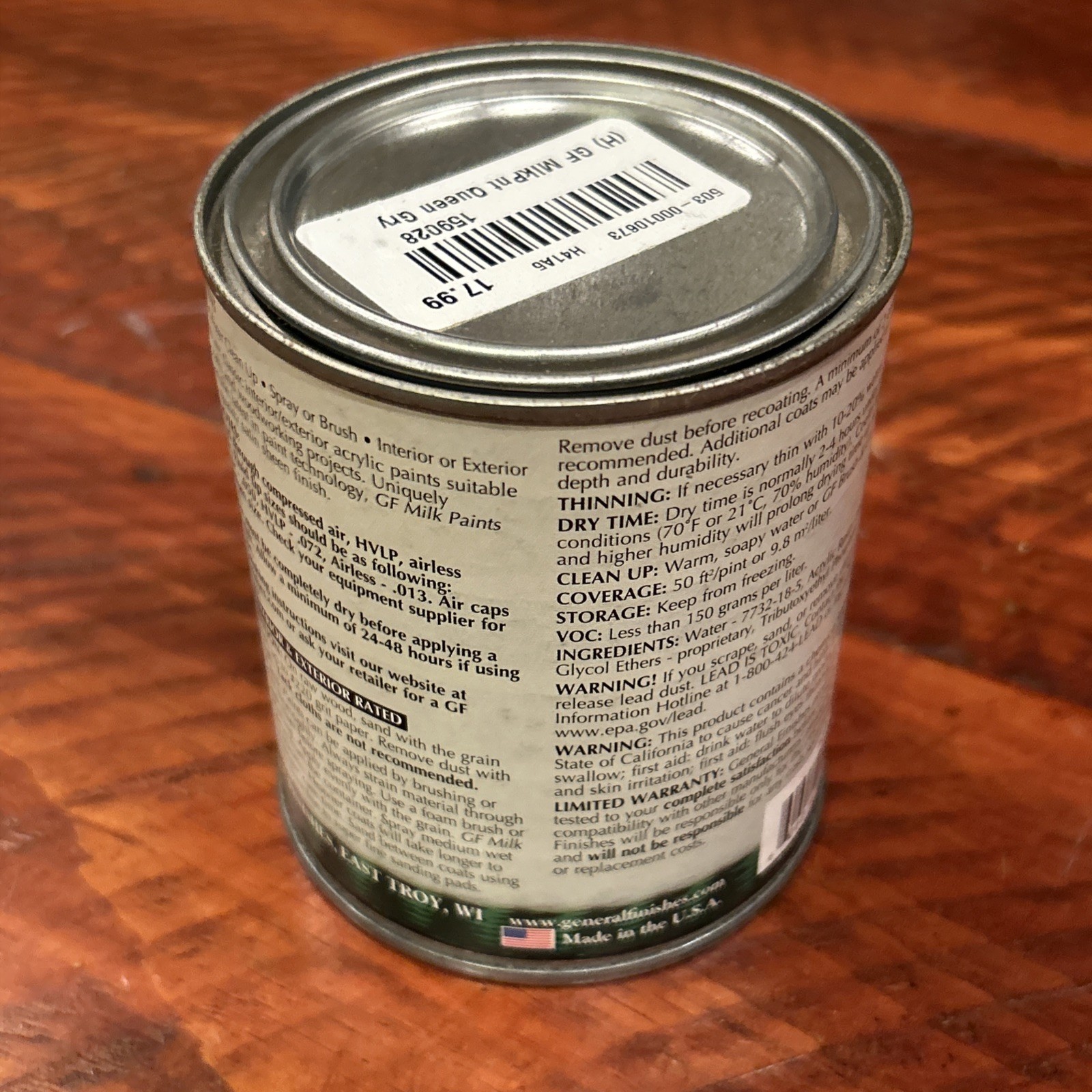 Water Based Milk Paint, 1 Pint, Queenstown Gray general finishes