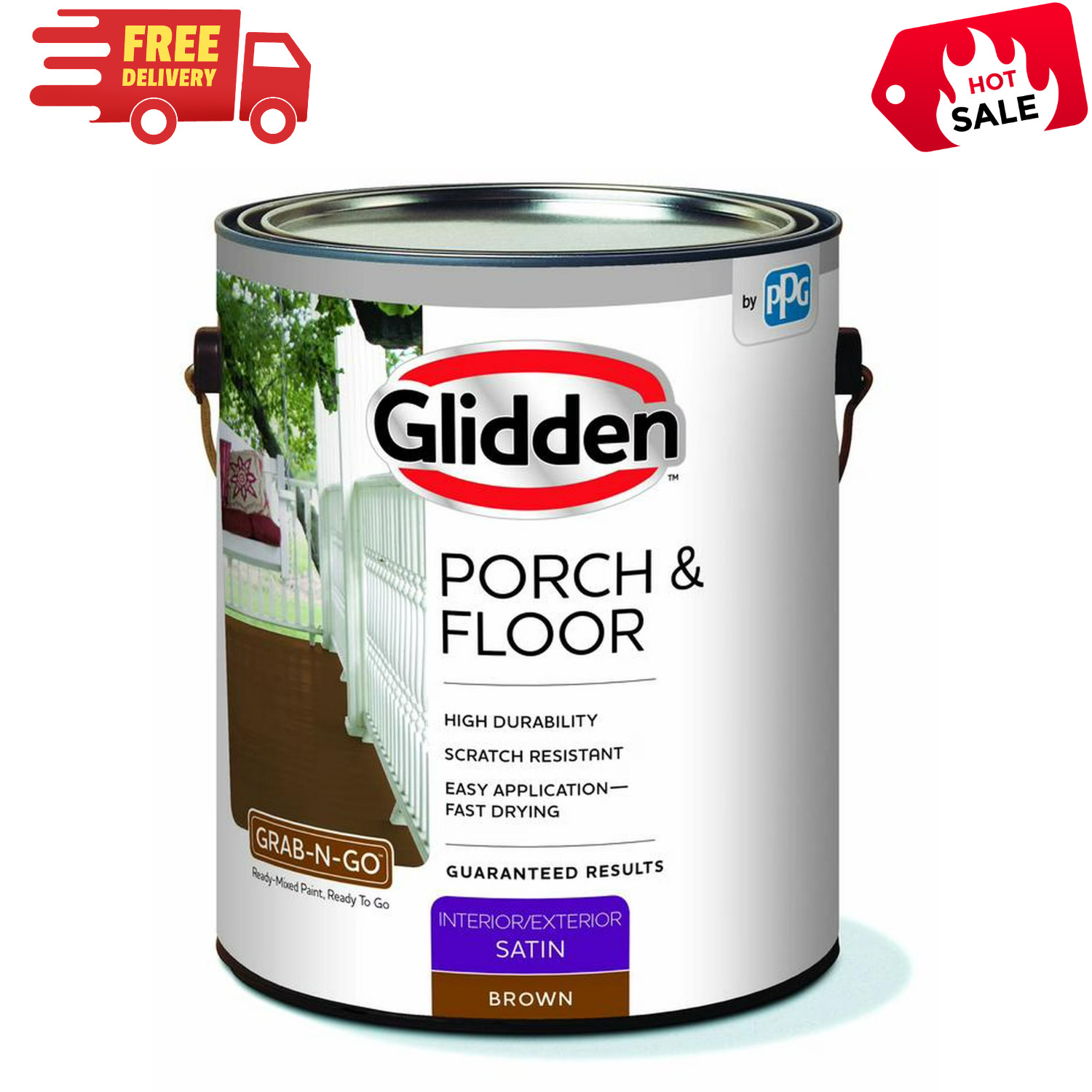 Glidden Porch Floor Satin Paint with Primer for Interior Exterior Use, Brown