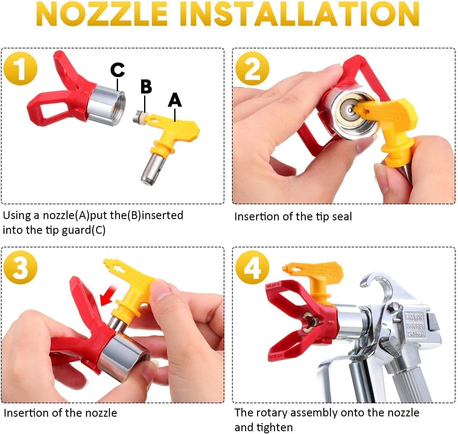 Airless Spray Tips Reversible 5000 PSI Yellow Tungsten Carbide For Paint Sprayer