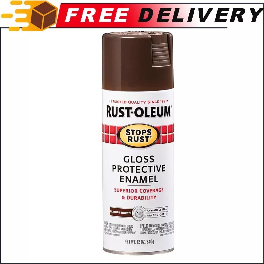 Rust-Oleum 7775830 Stops Rust Spray Paint, 12-Ounce, Gloss Leather Brown