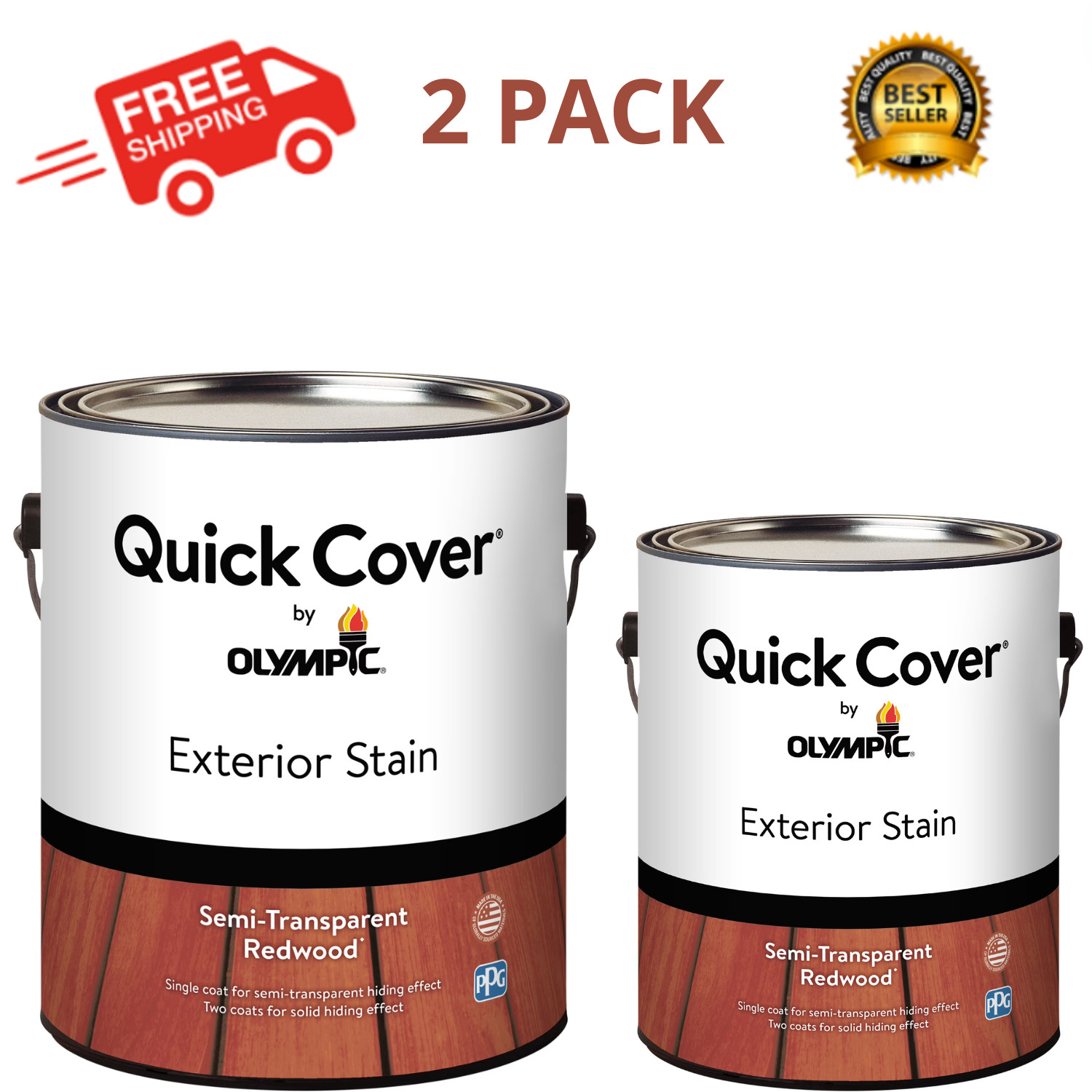 Olympic Quick Cover Redwood Wood Stain 1 Gallon Interior Exterior, 2 Pack