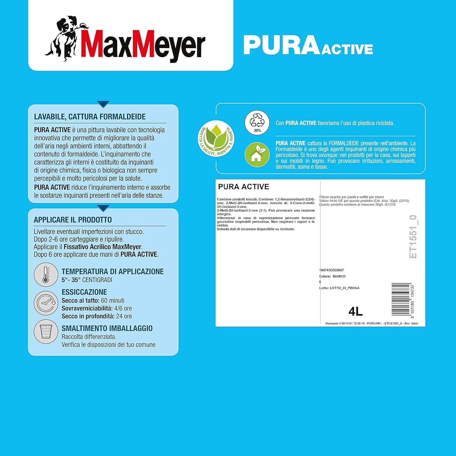 Washable Interior Paint, MAXMEYER Pura Active Matte White, 4L