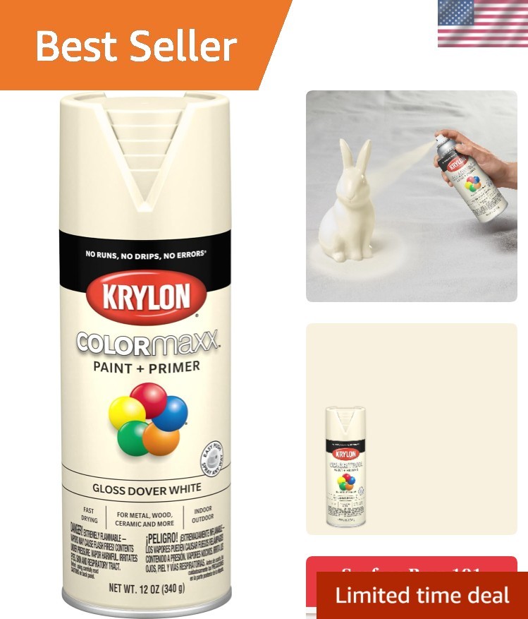 COLORmaxx Gloss Dover White Spray Paint & Primer, 12oz – Fast-Drying & Durable