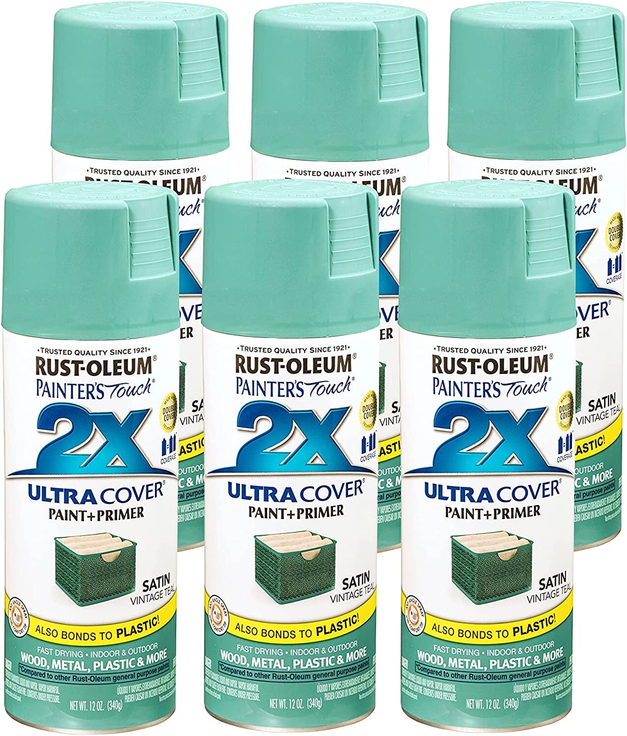 Rust-Oleum 316292 Painter’s Touch 2X Ultra Cover 12 oz Satin Vintage Teal 6 Pack