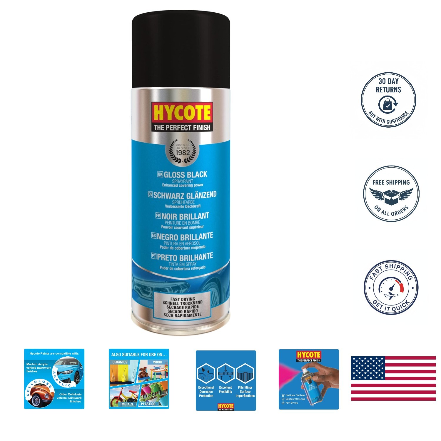 Gloss Black Spray Paint, 13.5 Oz – Fast Drying & UV Resistant for Perfect Finish